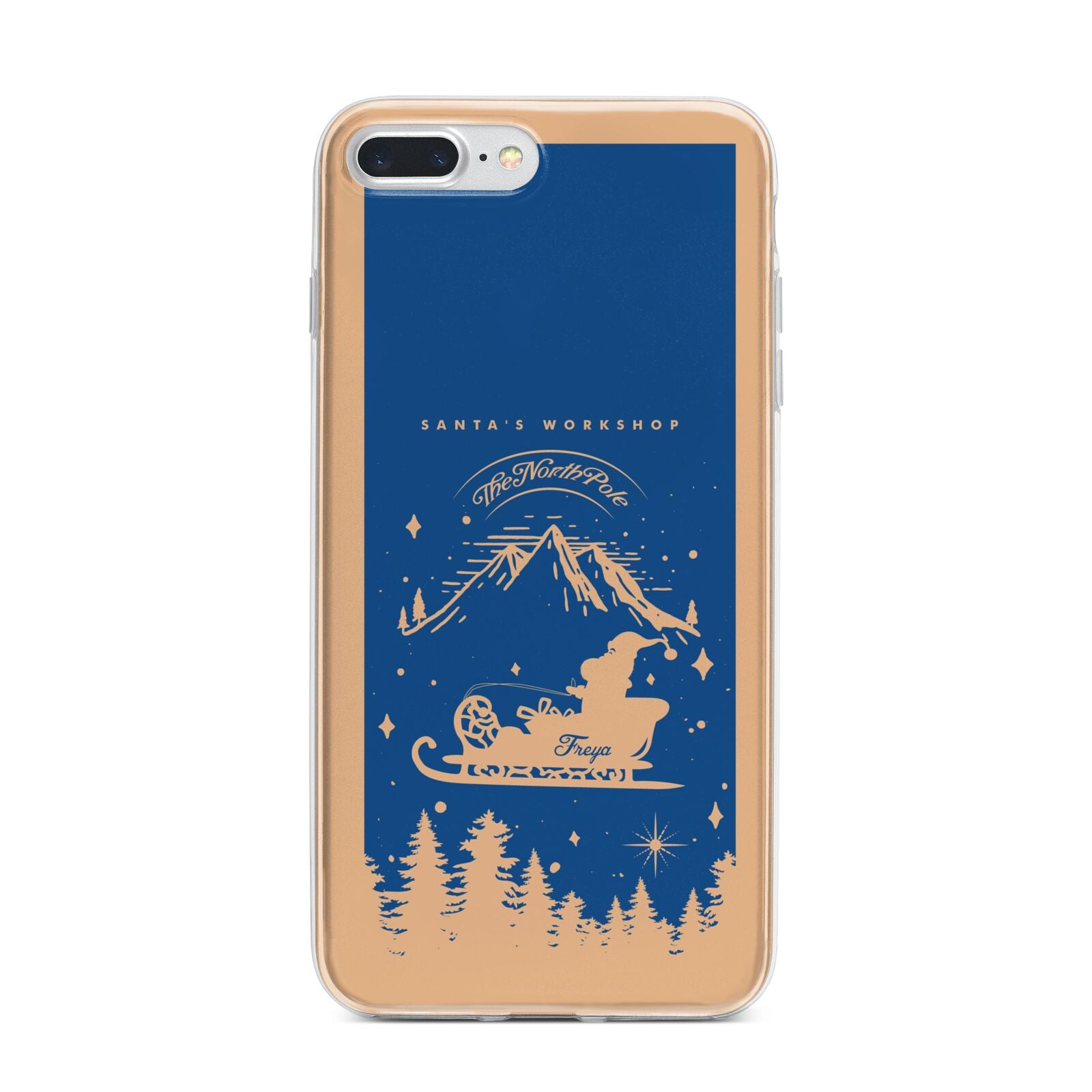 Blue Santas Sleigh Personalised iPhone 7 Plus Bumper Case on Silver iPhone
