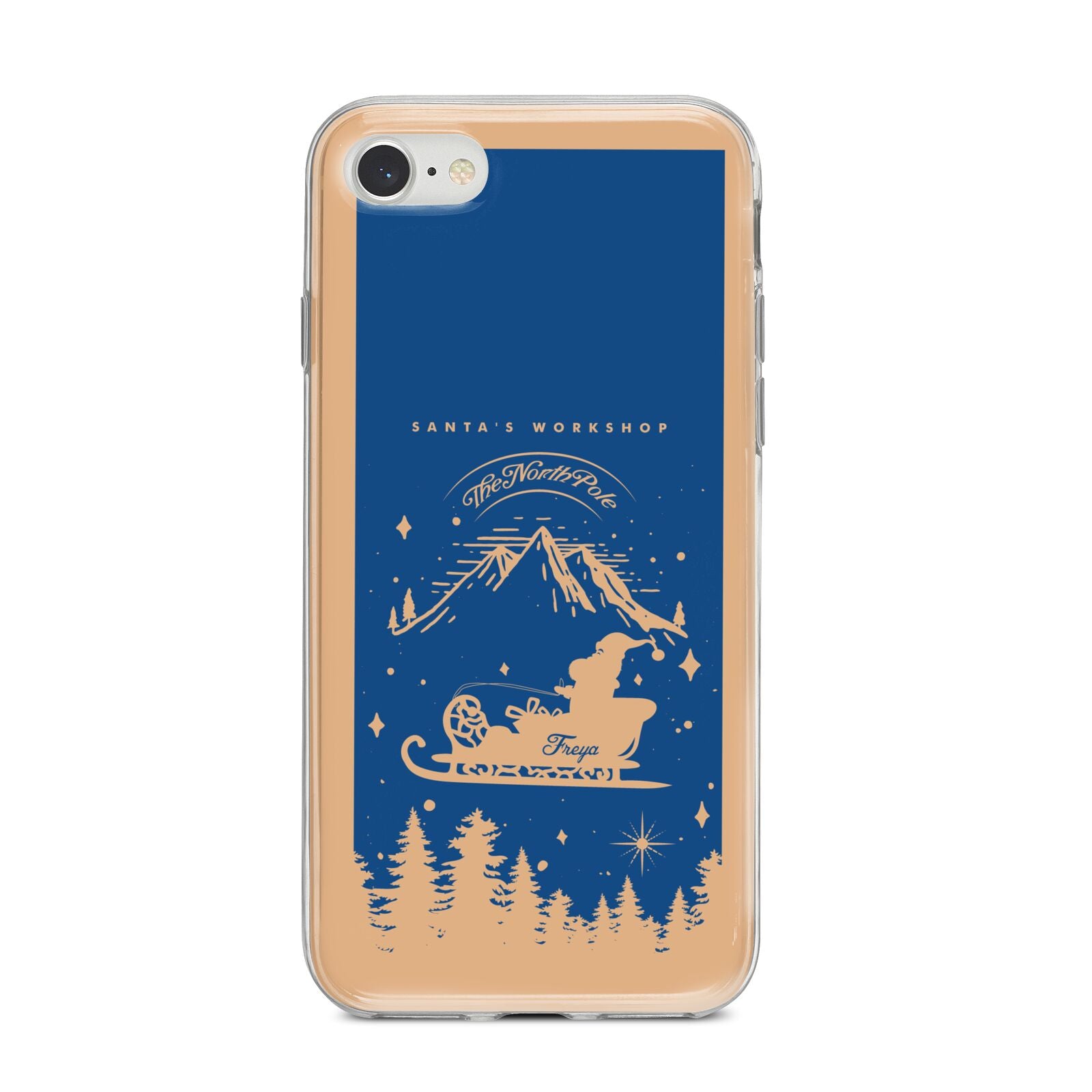 Blue Santas Sleigh Personalised iPhone 8 Bumper Case on Silver iPhone