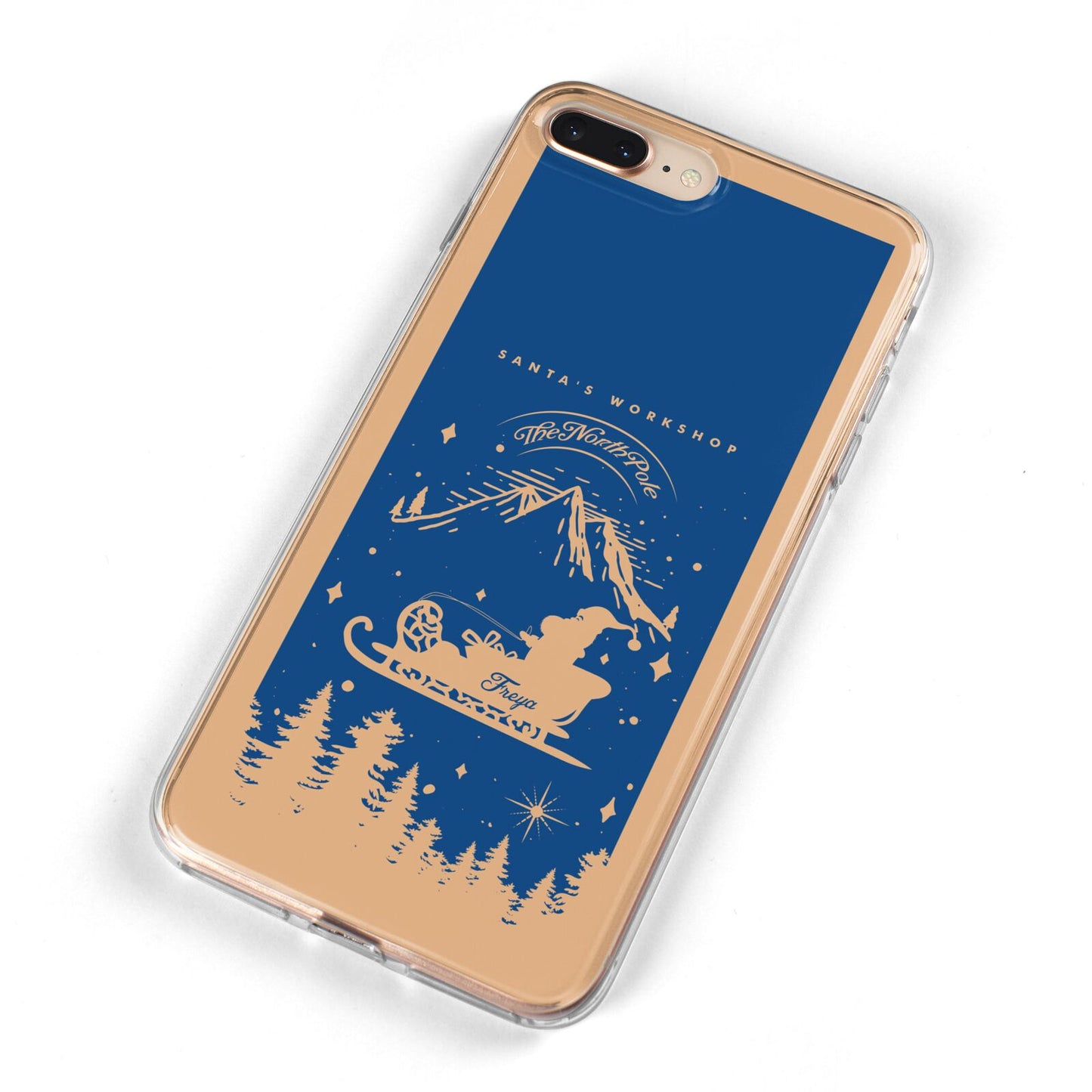 Blue Santas Sleigh Personalised iPhone 8 Plus Bumper Case on Gold iPhone Alternative Image