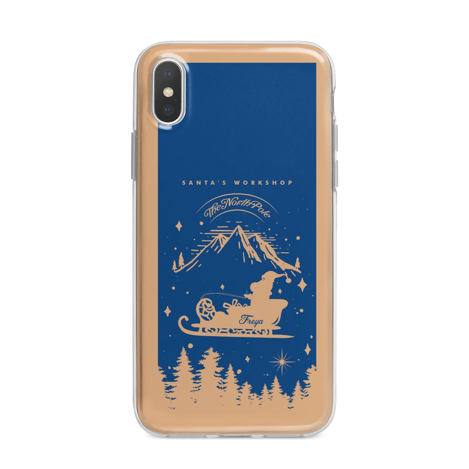 Blue Santas Sleigh Personalised iPhone X Bumper Case on Silver iPhone Alternative Image 1
