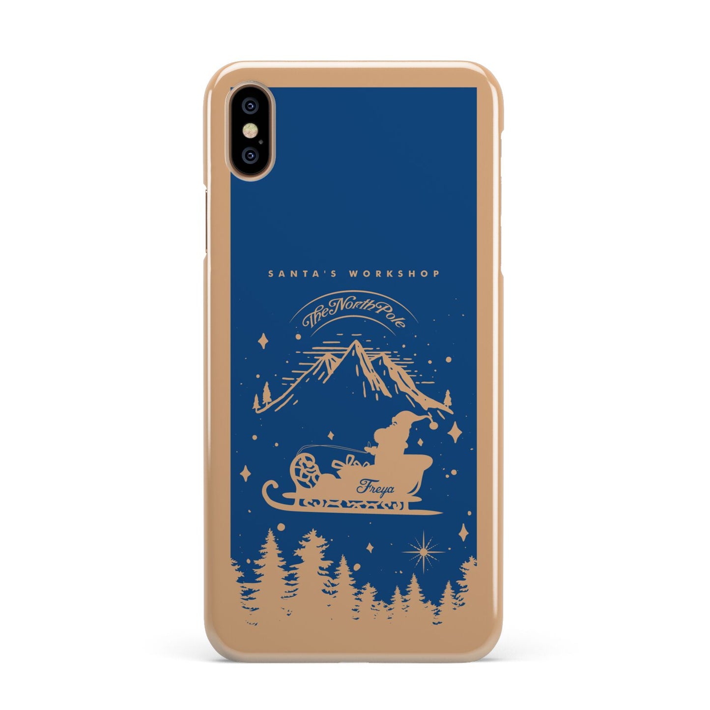 Blue Santas Sleigh Personalised iPhone XS Max 2D Snap Case on Gold Phone