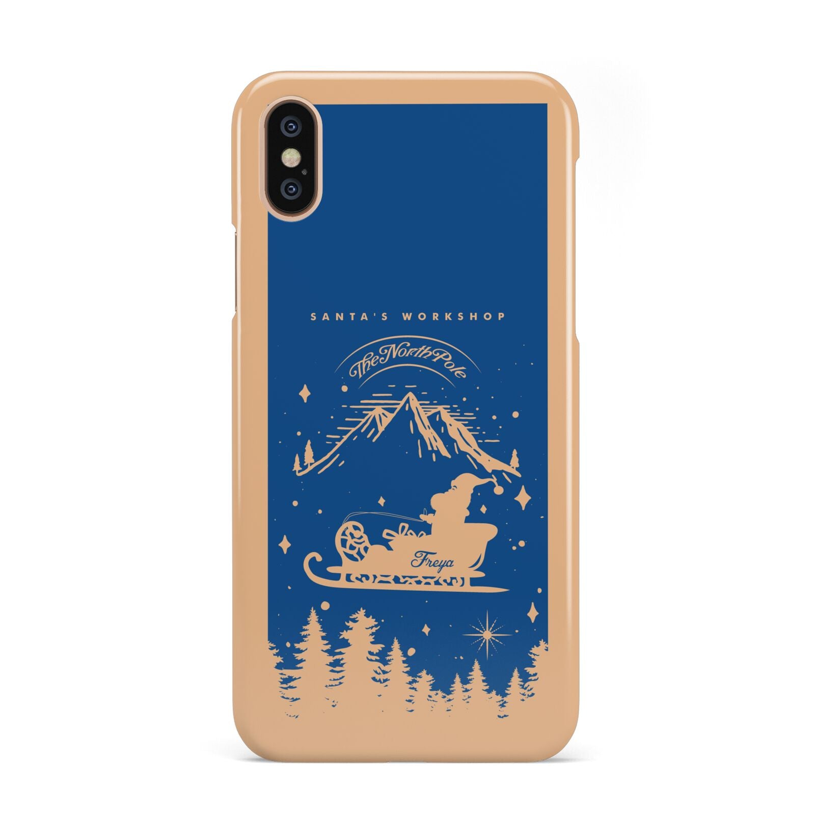 Blue Santas Sleigh Personalised iPhone Xs 2D Snap on Gold Phone