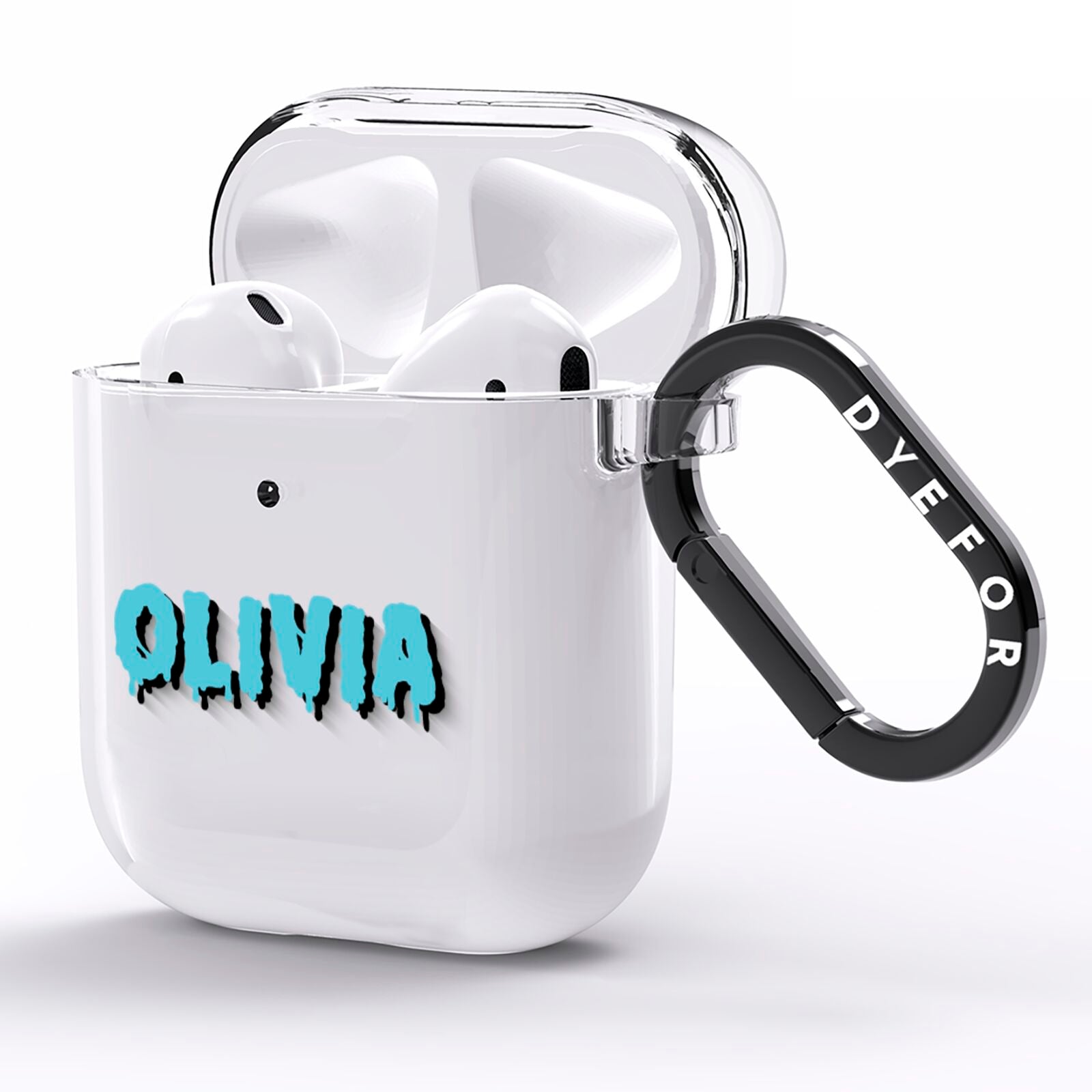 Blue Slime Text AirPods Clear Case Side Image