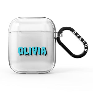 Blue Slime Text AirPods Case