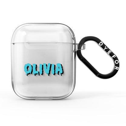 Blue Slime Text AirPods Clear Case