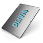 Blue Slime Text Apple iPad Case on Grey iPad Side View