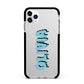 Blue Slime Text Apple iPhone 11 Pro Max in Silver with Black Impact Case