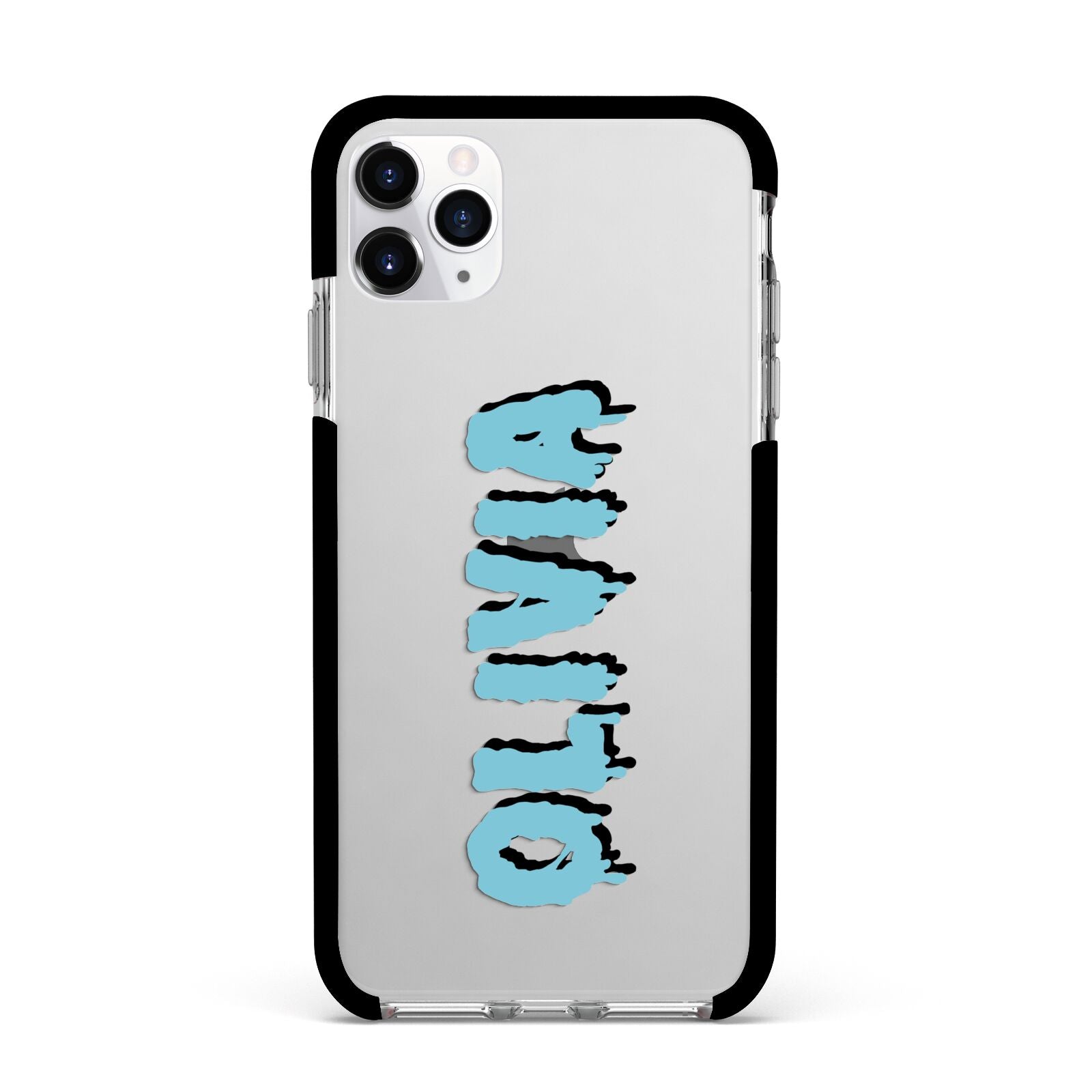 Blue Slime Text Apple iPhone 11 Pro Max in Silver with Black Impact Case