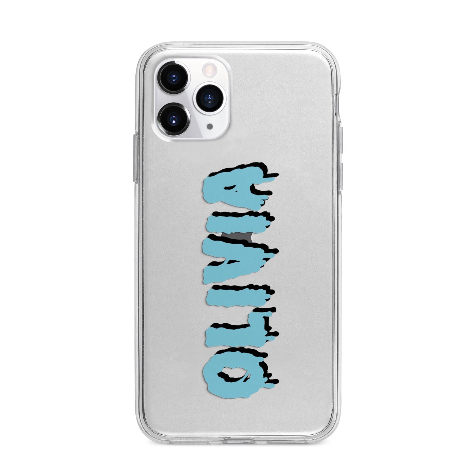 Blue Slime Text Apple iPhone 11 Pro Max in Silver with Bumper Case