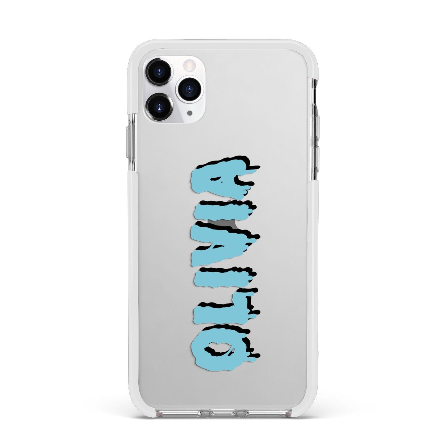Blue Slime Text Apple iPhone 11 Pro Max in Silver with White Impact Case