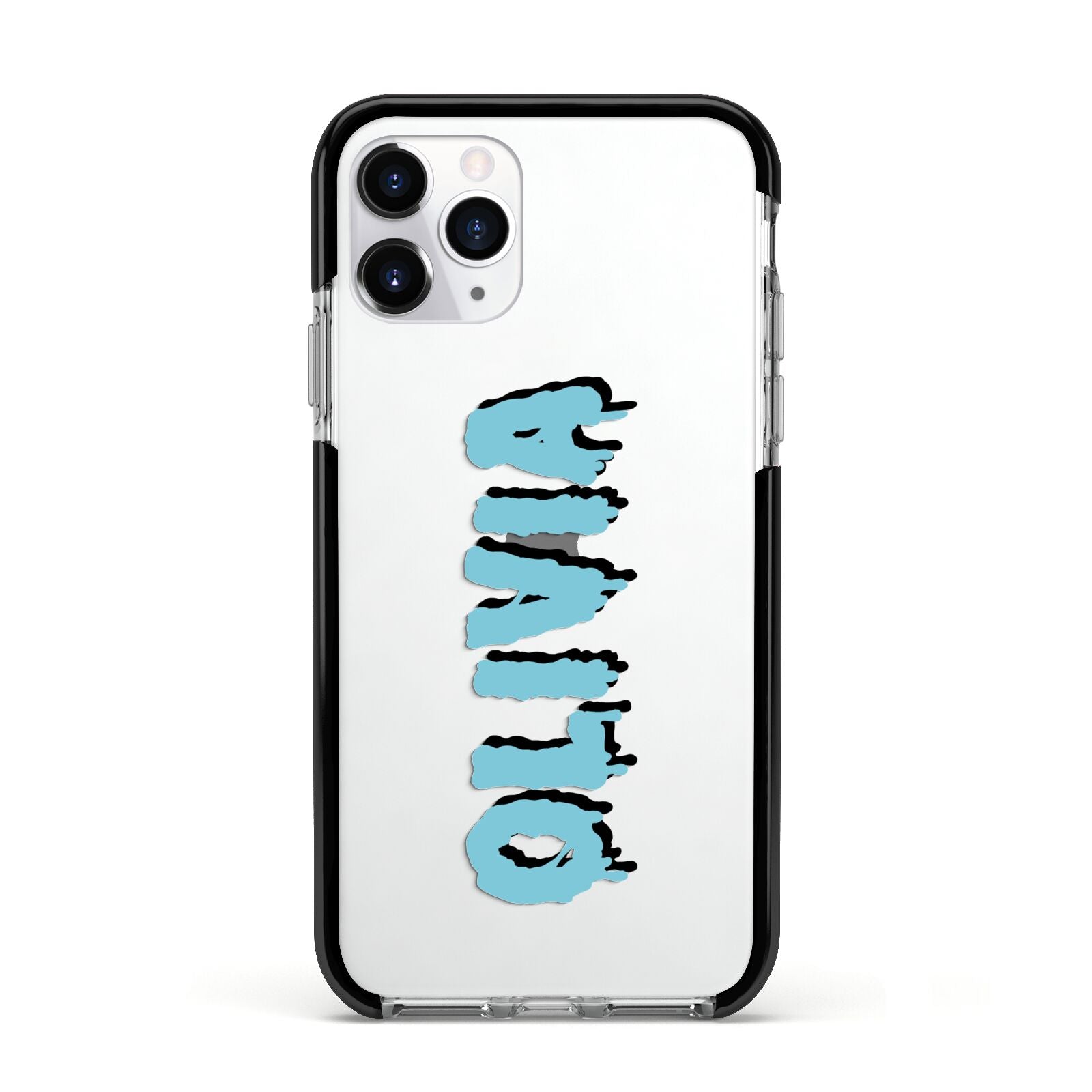 Blue Slime Text Apple iPhone 11 Pro in Silver with Black Impact Case