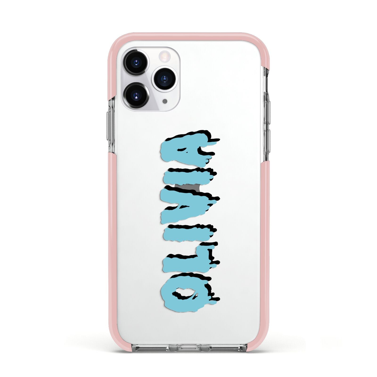 Blue Slime Text Apple iPhone 11 Pro in Silver with Pink Impact Case