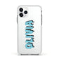 Blue Slime Text Apple iPhone 11 Pro in Silver with White Impact Case