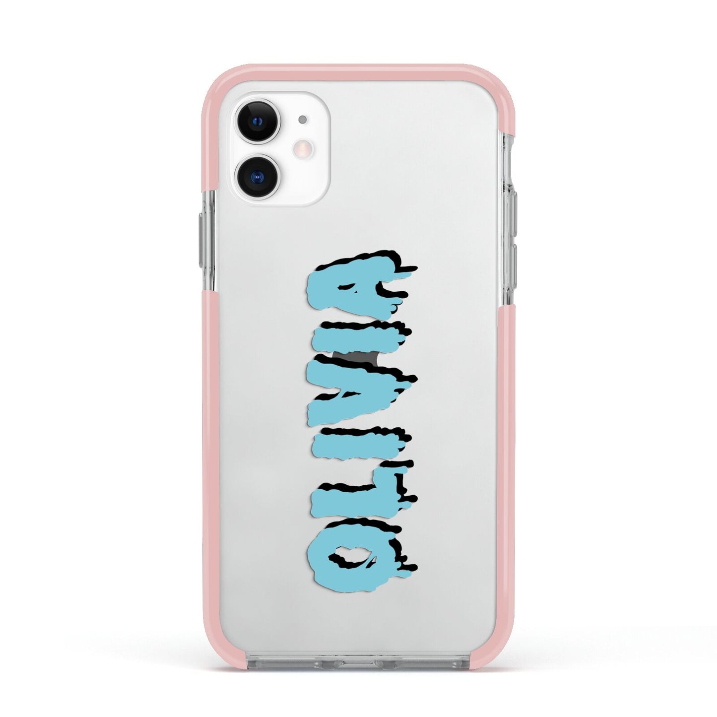 Blue Slime Text Apple iPhone 11 in White with Pink Impact Case
