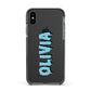 Blue Slime Text Apple iPhone Xs Impact Case Black Edge on Black Phone