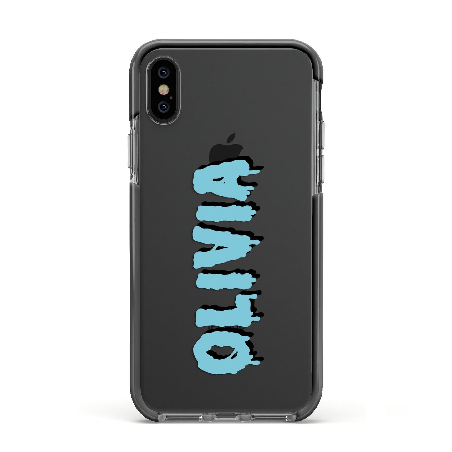Blue Slime Text Apple iPhone Xs Impact Case Black Edge on Black Phone