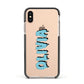 Blue Slime Text Apple iPhone Xs Impact Case Black Edge on Gold Phone
