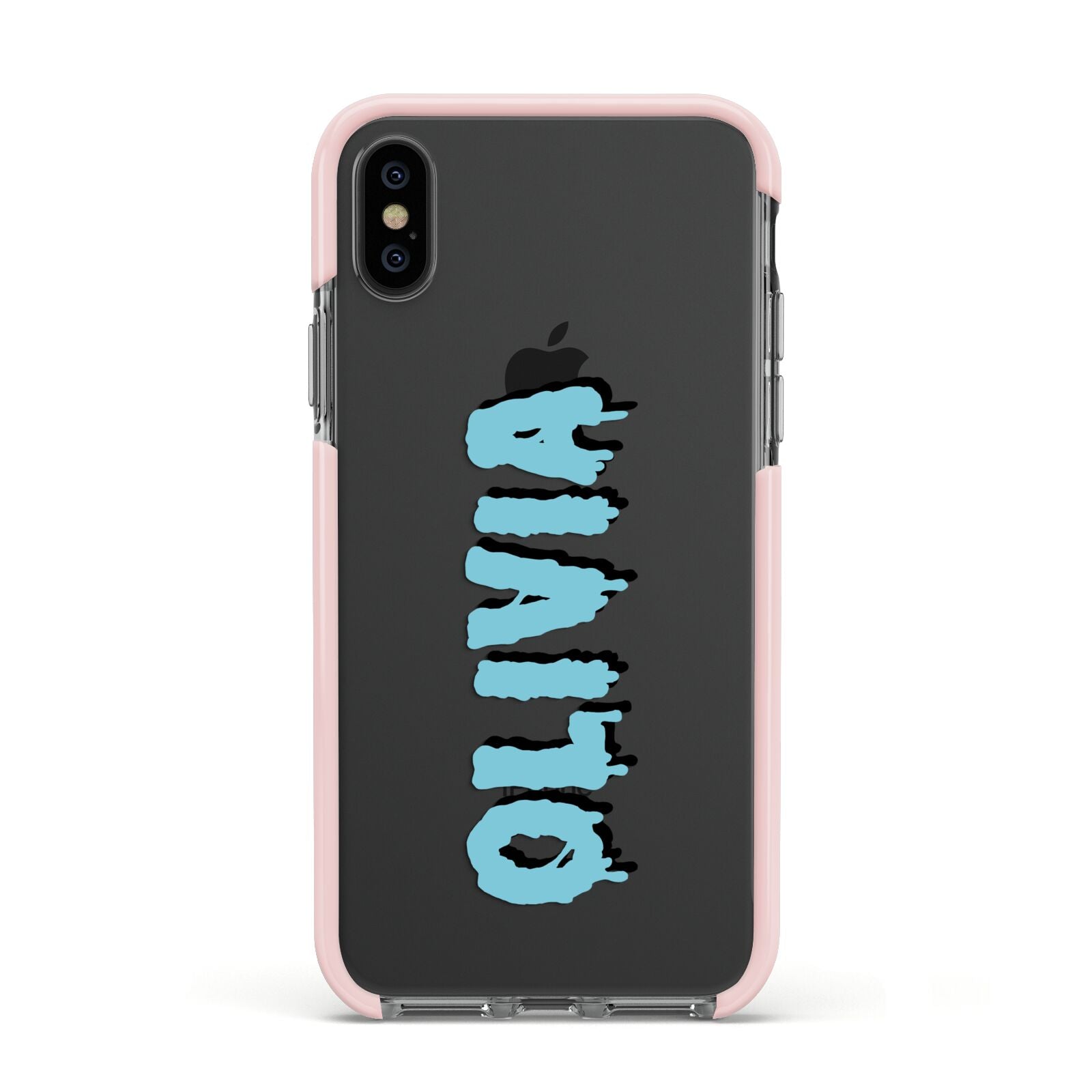 Blue Slime Text Apple iPhone Xs Impact Case Pink Edge on Black Phone
