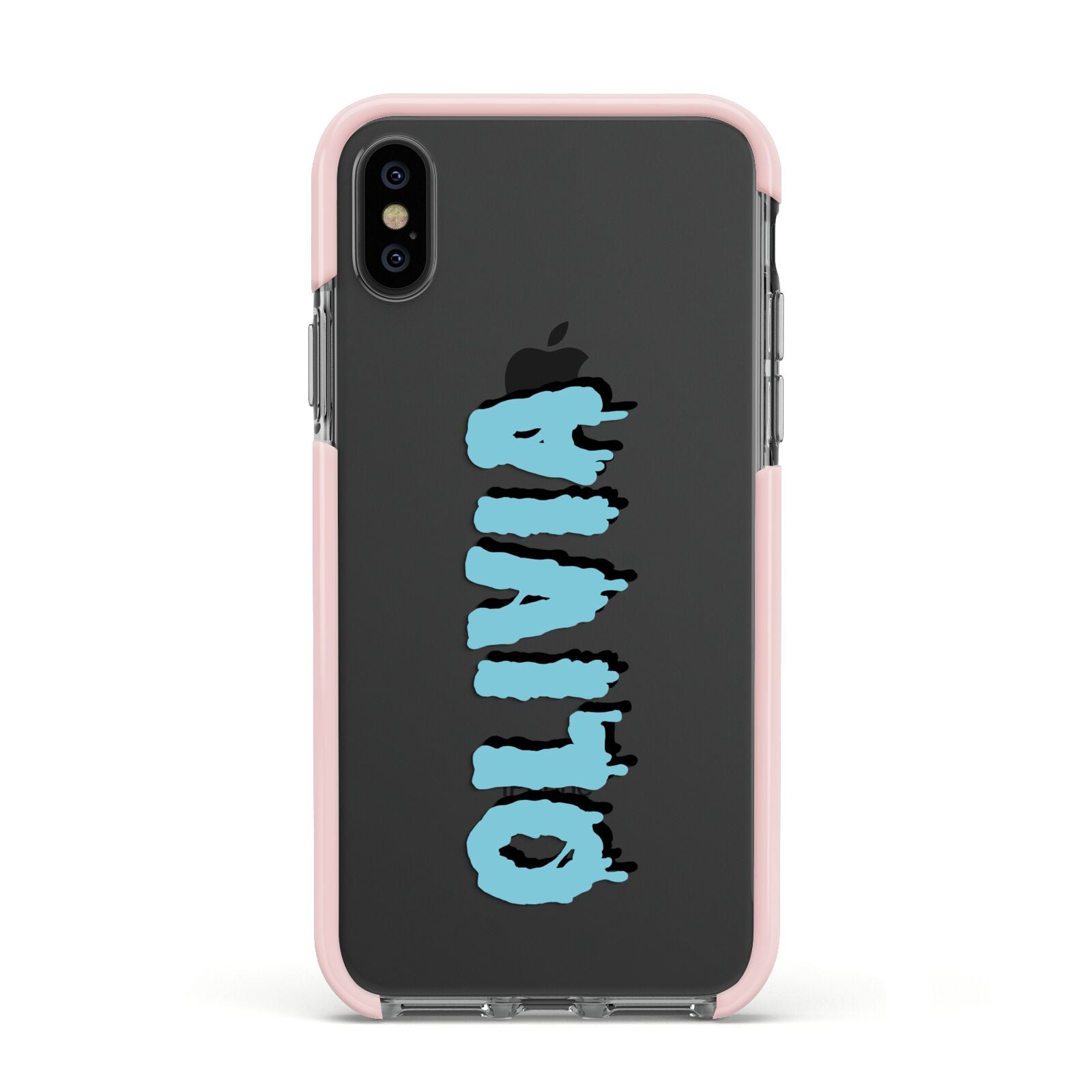 Blue Slime Text Apple iPhone Xs Impact Case Pink Edge on Black Phone