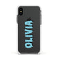 Blue Slime Text Apple iPhone Xs Impact Case White Edge on Black Phone