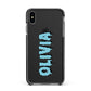 Blue Slime Text Apple iPhone Xs Max Impact Case Black Edge on Black Phone