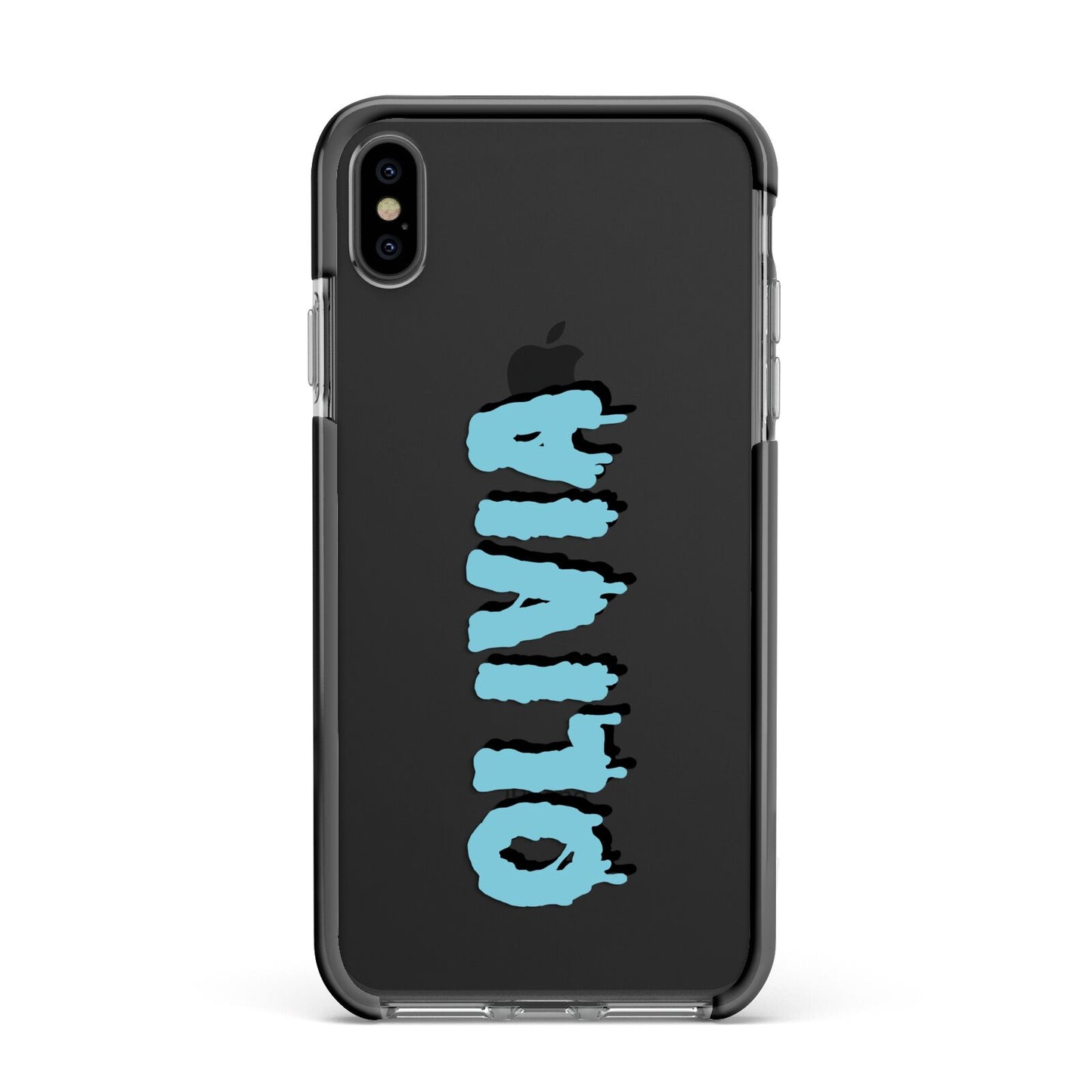 Blue Slime Text Apple iPhone Xs Max Impact Case Black Edge on Black Phone