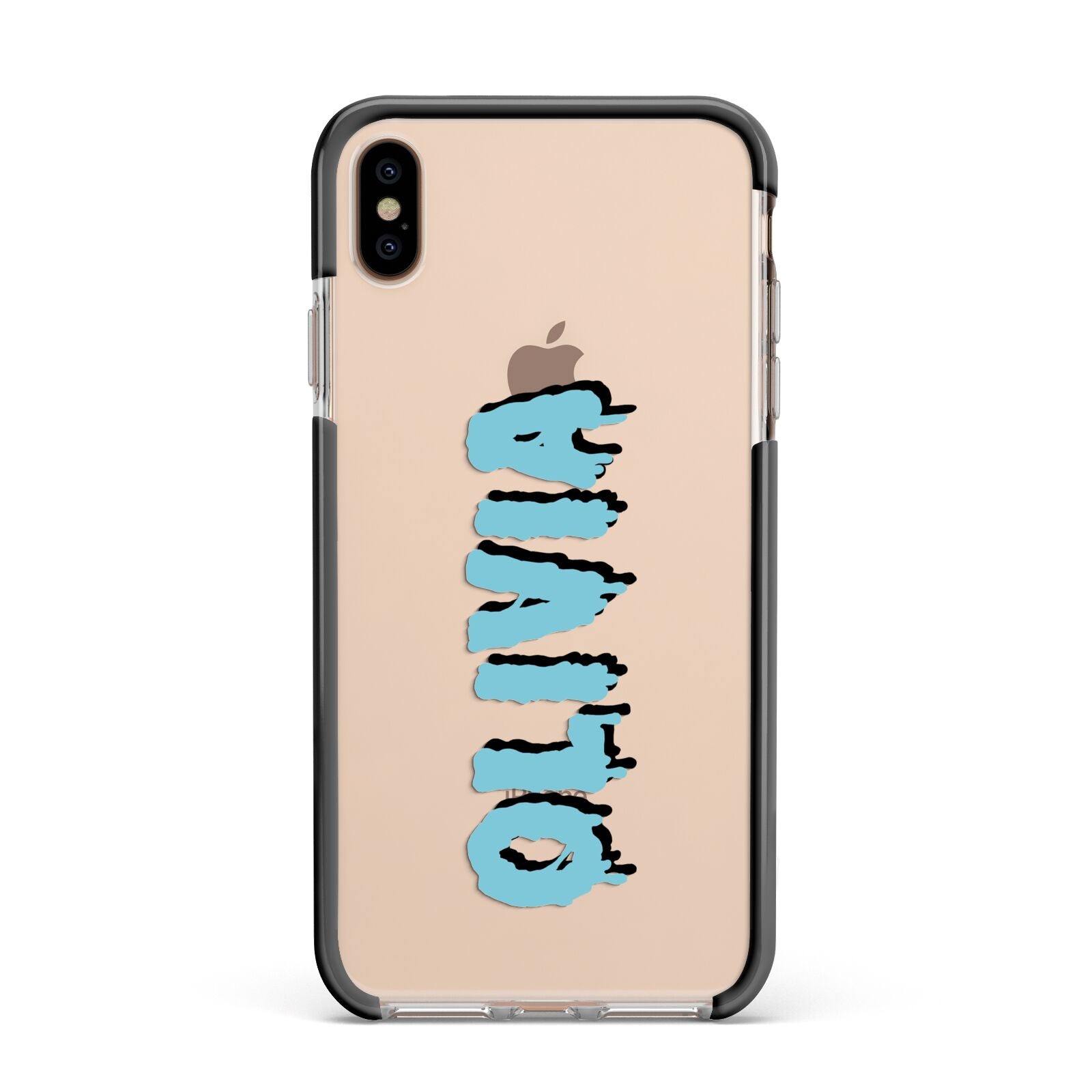 Blue Slime Text Apple iPhone Xs Max Impact Case Black Edge on Gold Phone