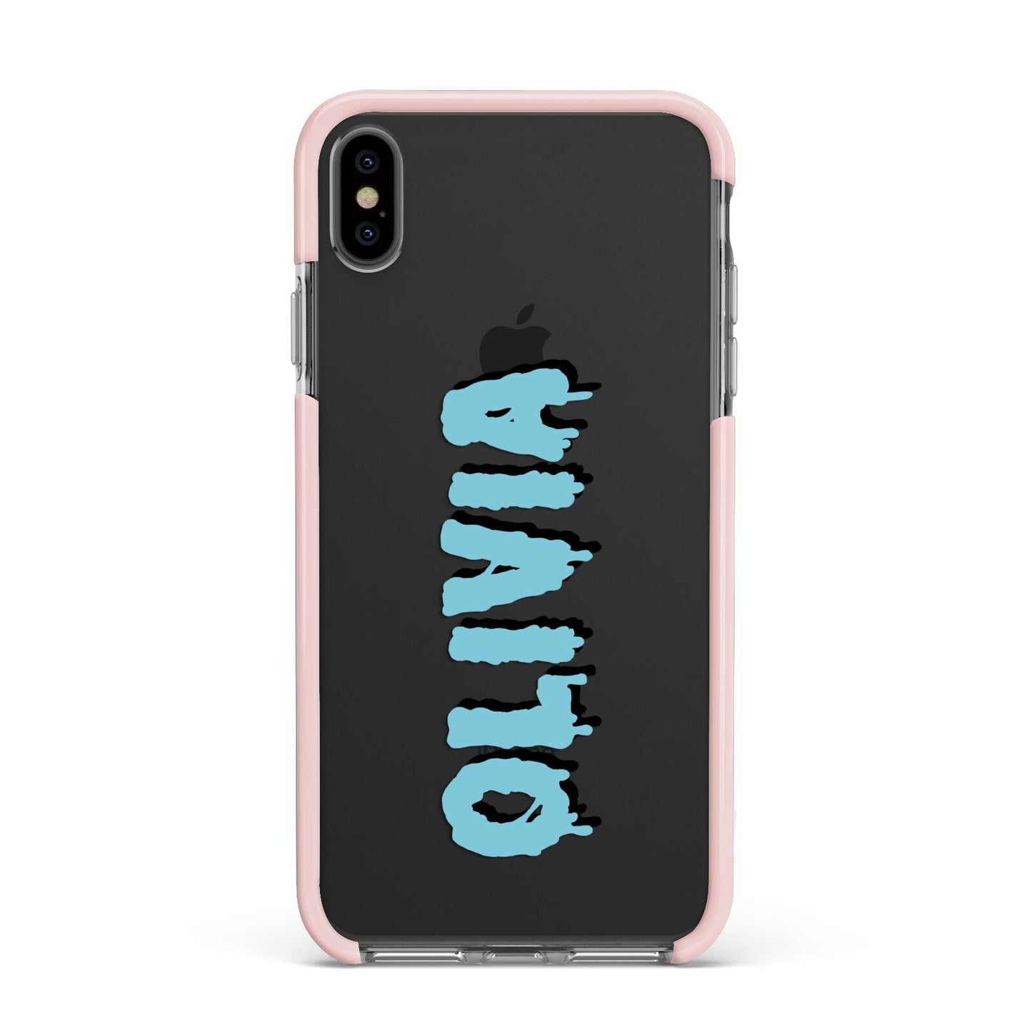 Blue Slime Text Apple iPhone Xs Max Impact Case Pink Edge on Black Phone