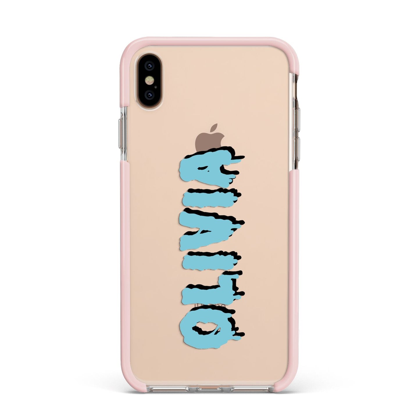 Blue Slime Text Apple iPhone Xs Max Impact Case Pink Edge on Gold Phone