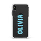 Blue Slime Text Apple iPhone Xs Max Impact Case White Edge on Black Phone