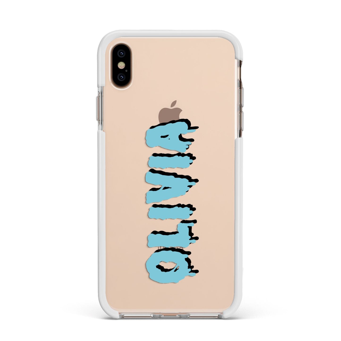 Blue Slime Text Apple iPhone Xs Max Impact Case White Edge on Gold Phone