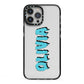 Blue Slime Text iPhone 13 Pro Max Black Impact Case on Silver phone