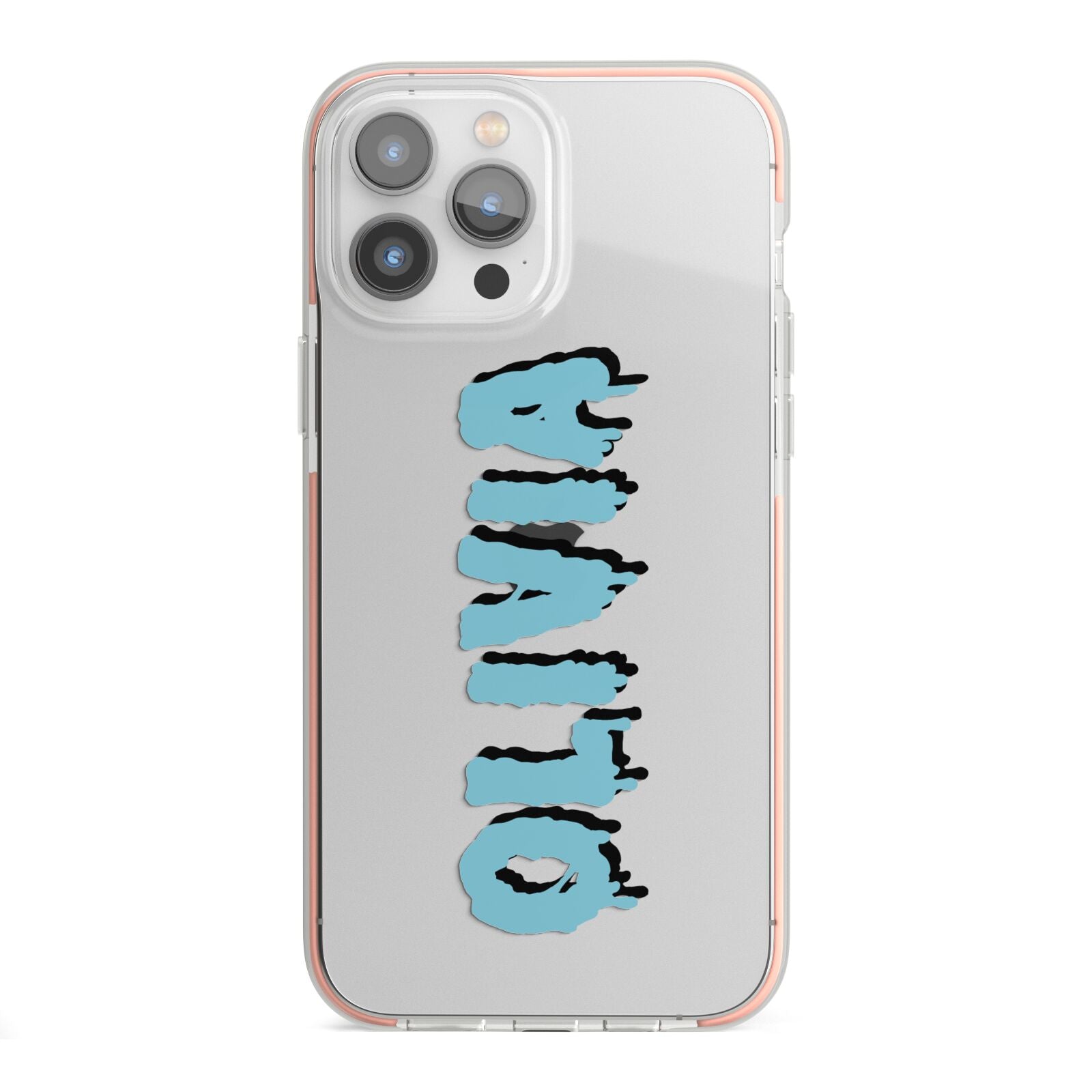 Blue Slime Text iPhone 13 Pro Max TPU Impact Case with Pink Edges