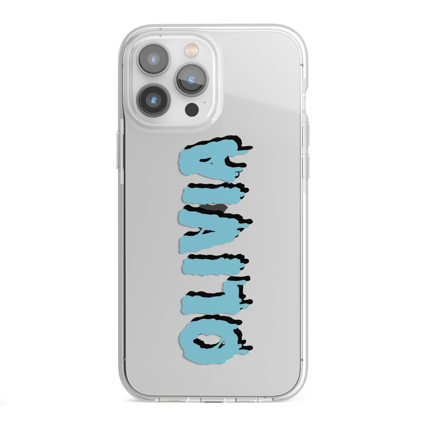Blue Slime Text iPhone 13 Pro Max TPU Impact Case with White Edges