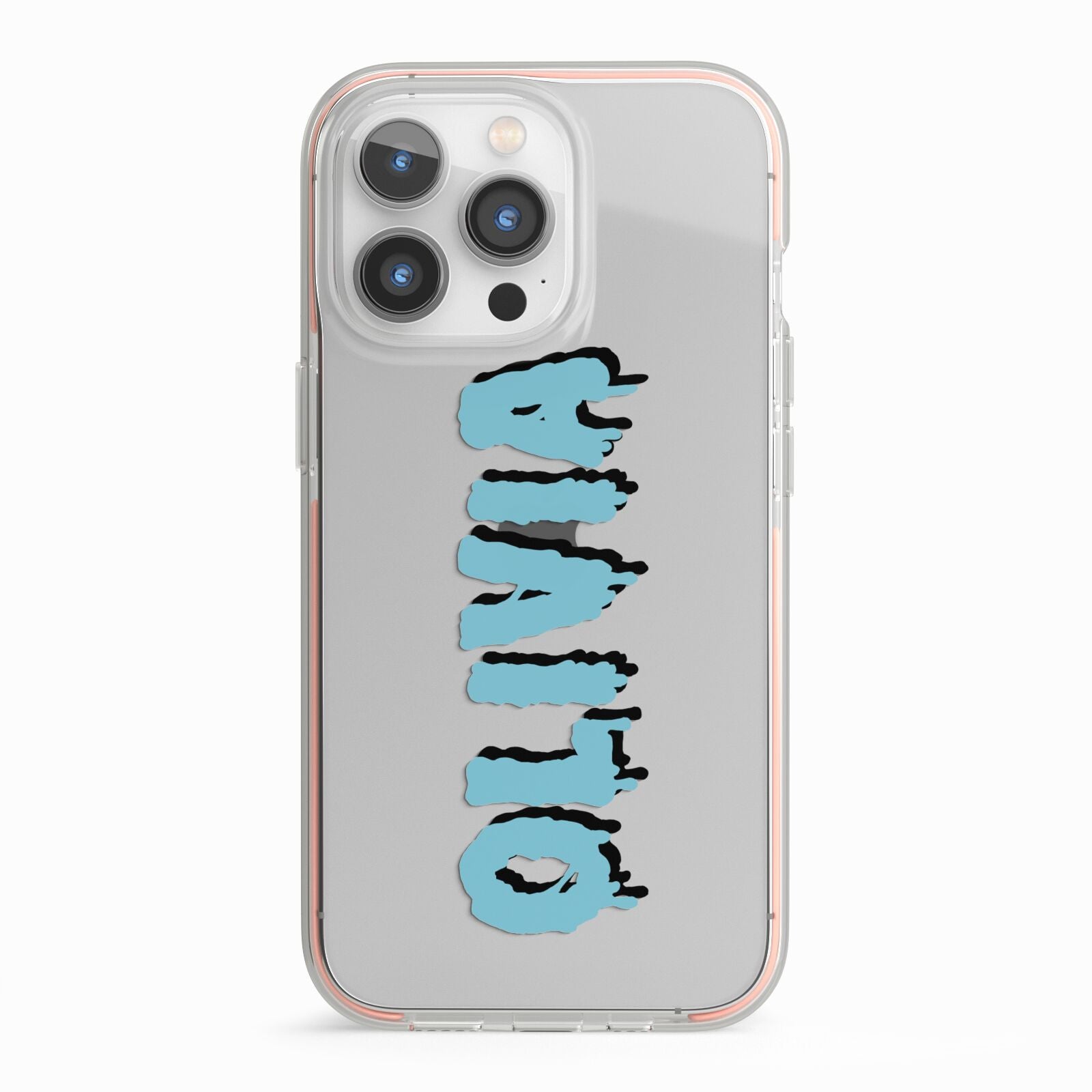 Blue Slime Text iPhone 13 Pro TPU Impact Case with Pink Edges