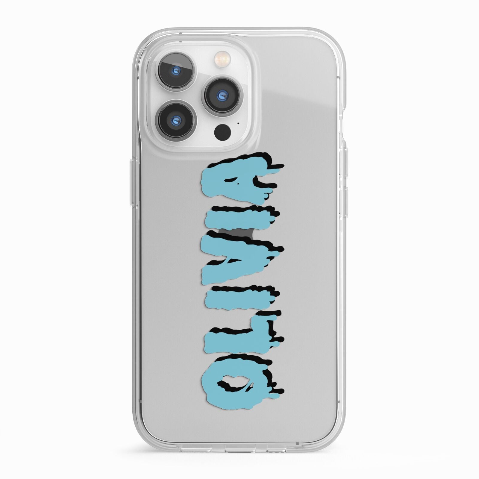 Blue Slime Text iPhone 13 Pro TPU Impact Case with White Edges