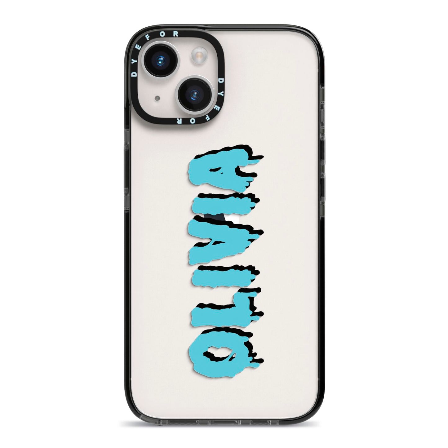 Blue Slime Text iPhone 14 Black Impact Case on Silver phone