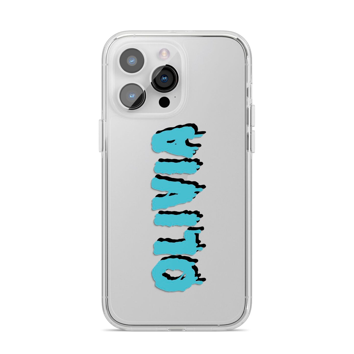 Blue Slime Text iPhone 14 Pro Max Clear Tough Case Silver