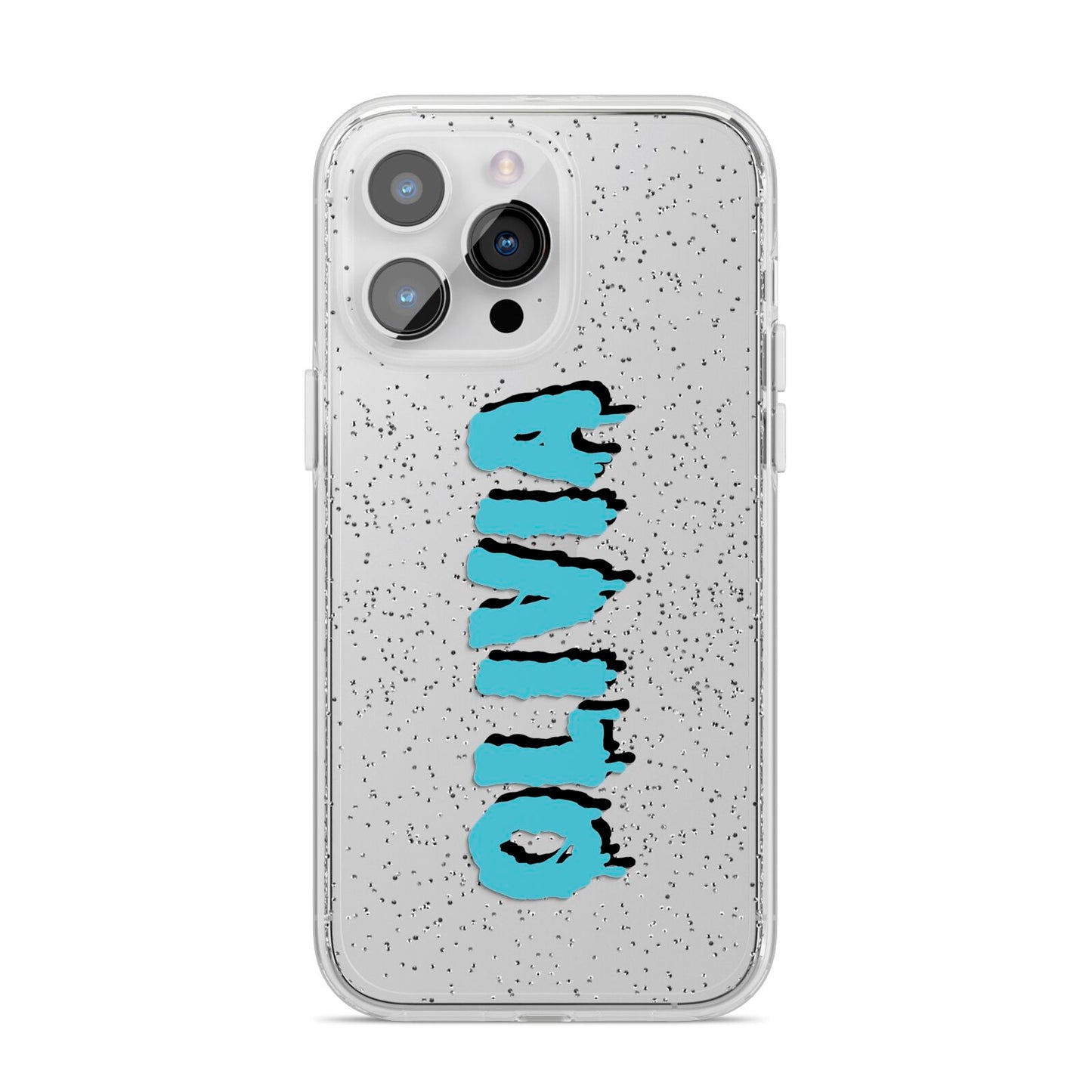 Blue Slime Text iPhone 14 Pro Max Glitter Tough Case Silver