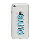 Blue Slime Text iPhone 8 Bumper Case on Silver iPhone