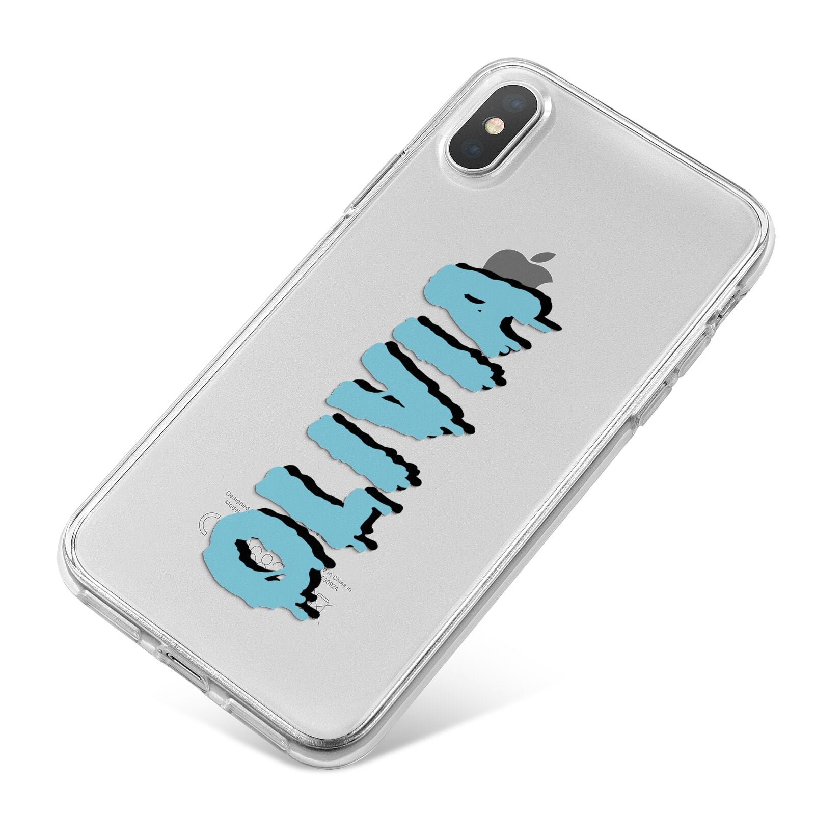 Blue Slime Text iPhone X Bumper Case on Silver iPhone