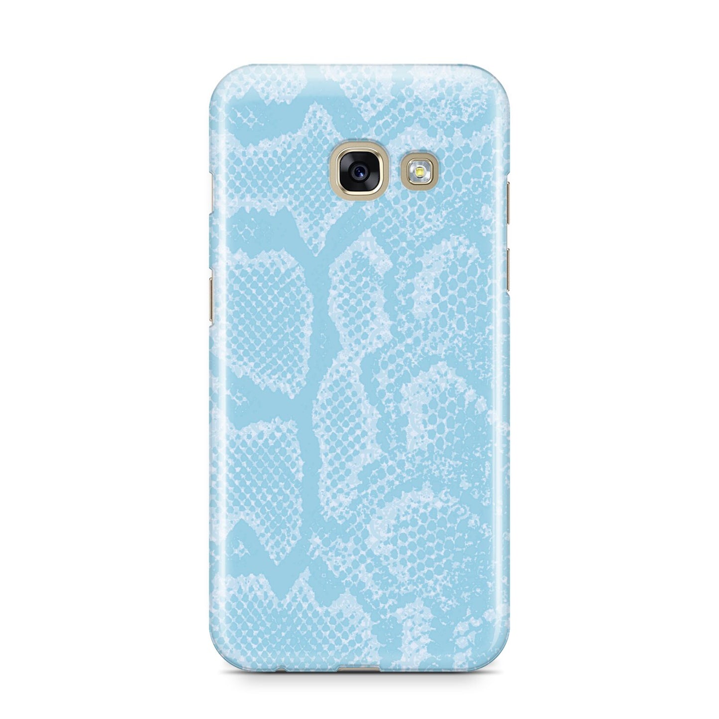 Blue Snakeskin Samsung Galaxy A3 2017 Case on gold phone