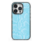 Blue Snakeskin iPhone 14 Pro Black Impact Case on Silver phone