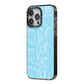 Blue Snakeskin iPhone 14 Pro Max Black Impact Case Side Angle on Silver phone