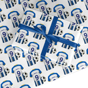 Blue White Yellow Personalised Football Shirt Custom Wrapping Paper