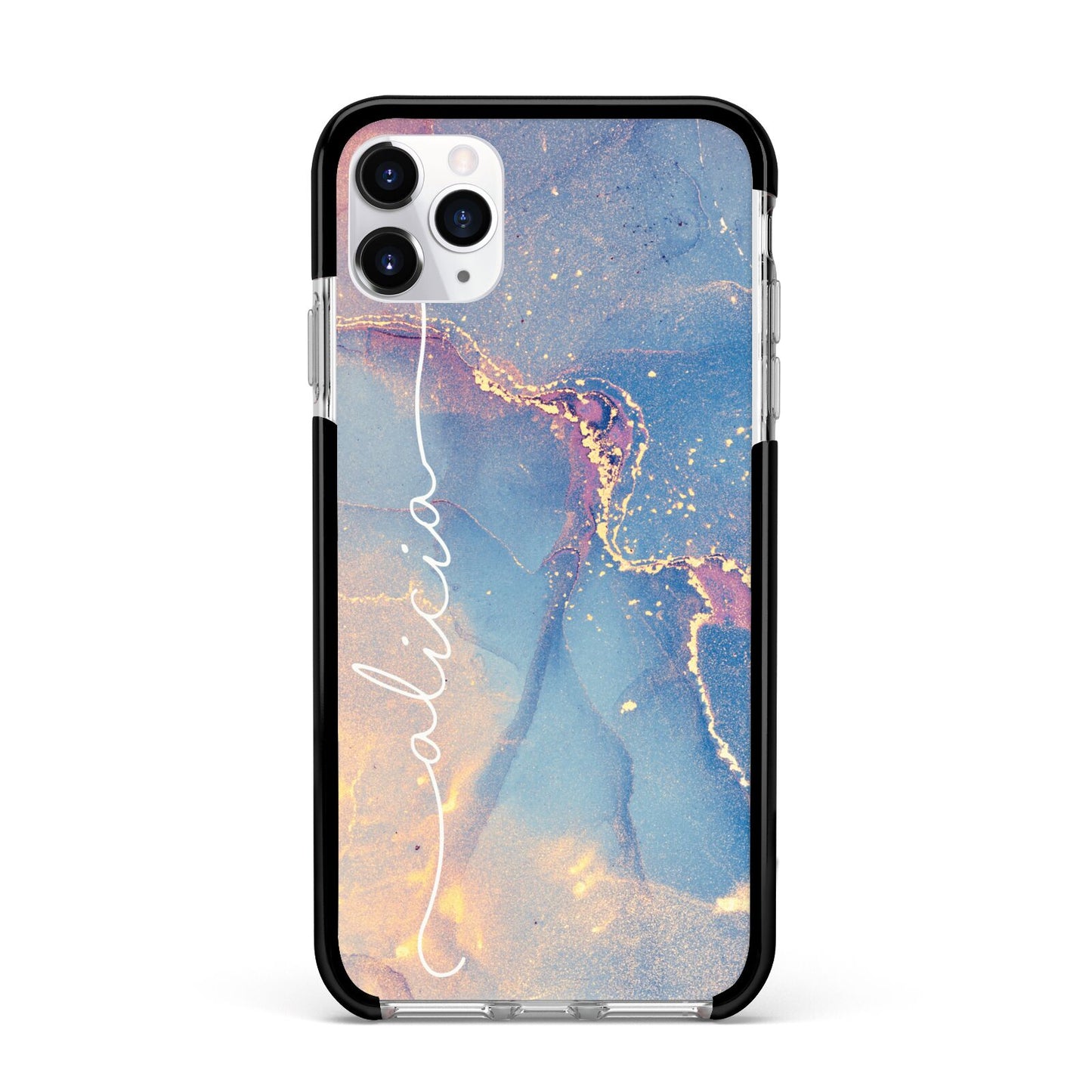 Blue and Pink Marble Apple iPhone 11 Pro Max in Silver with Black Impact Case