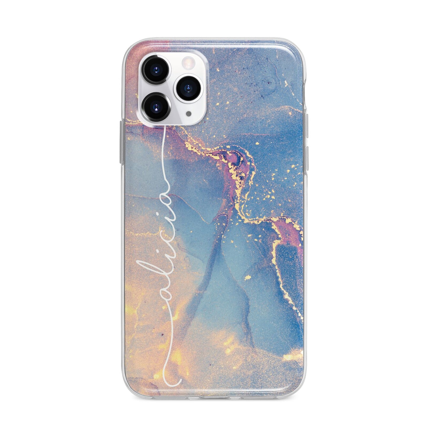 Blue and Pink Marble Apple iPhone 11 Pro Max in Silver with Bumper Case