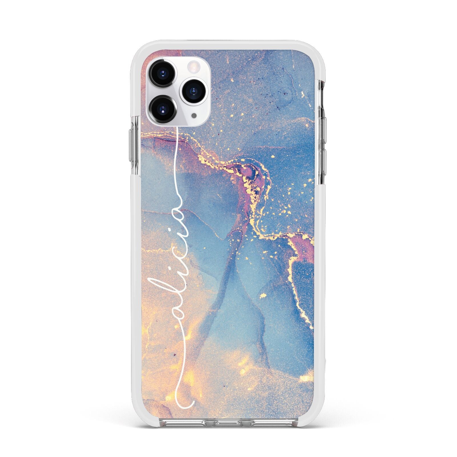 Blue and Pink Marble Apple iPhone 11 Pro Max in Silver with White Impact Case