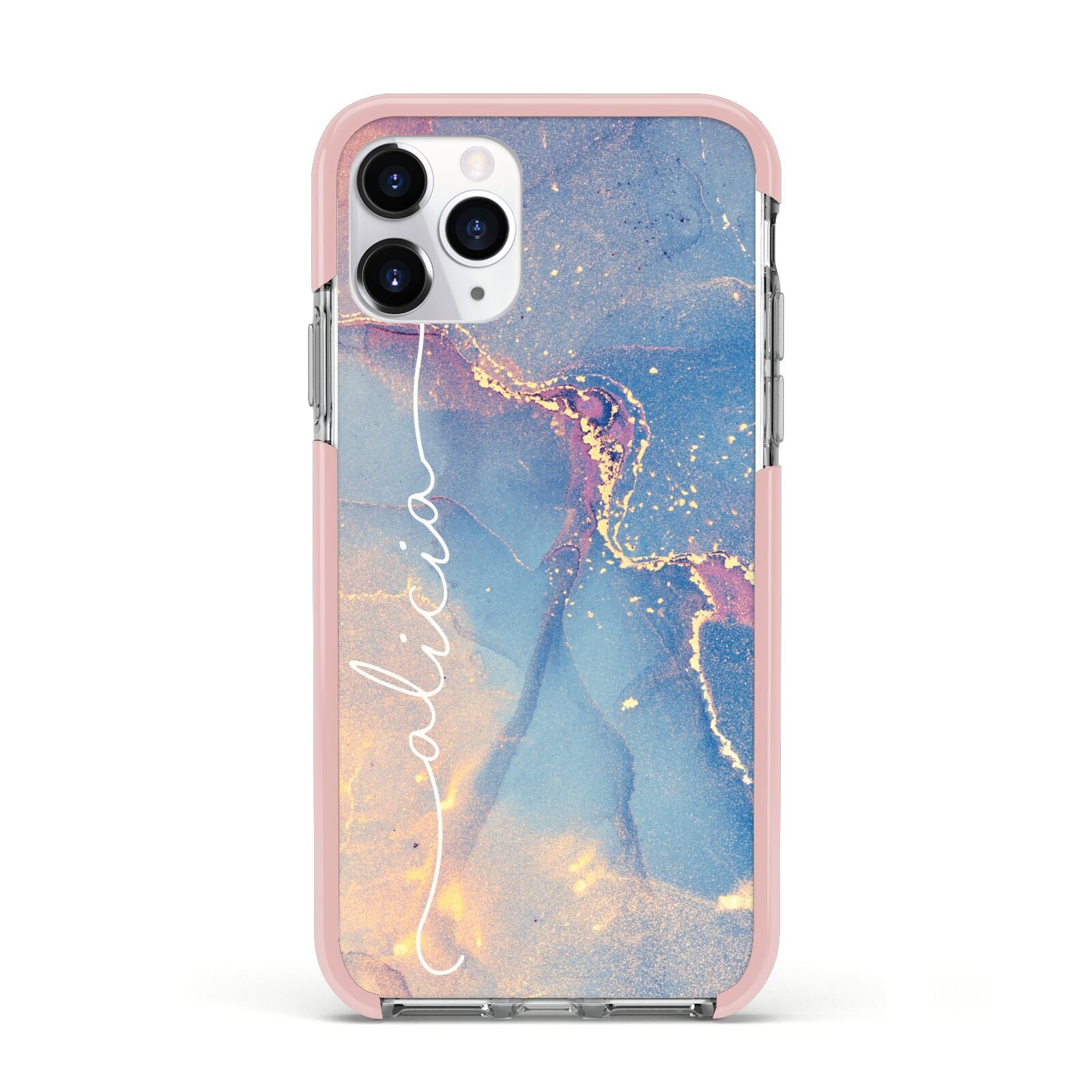 Blue and Pink Marble Apple iPhone 11 Pro in Silver with Pink Impact Case