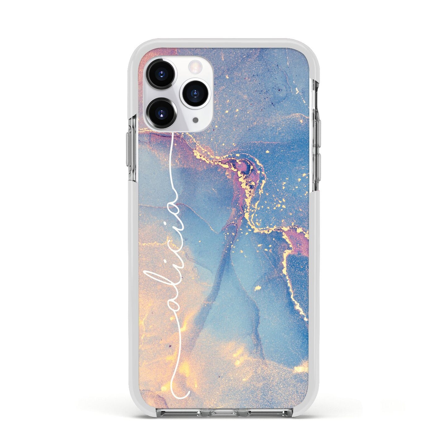 Blue and Pink Marble Apple iPhone 11 Pro in Silver with White Impact Case